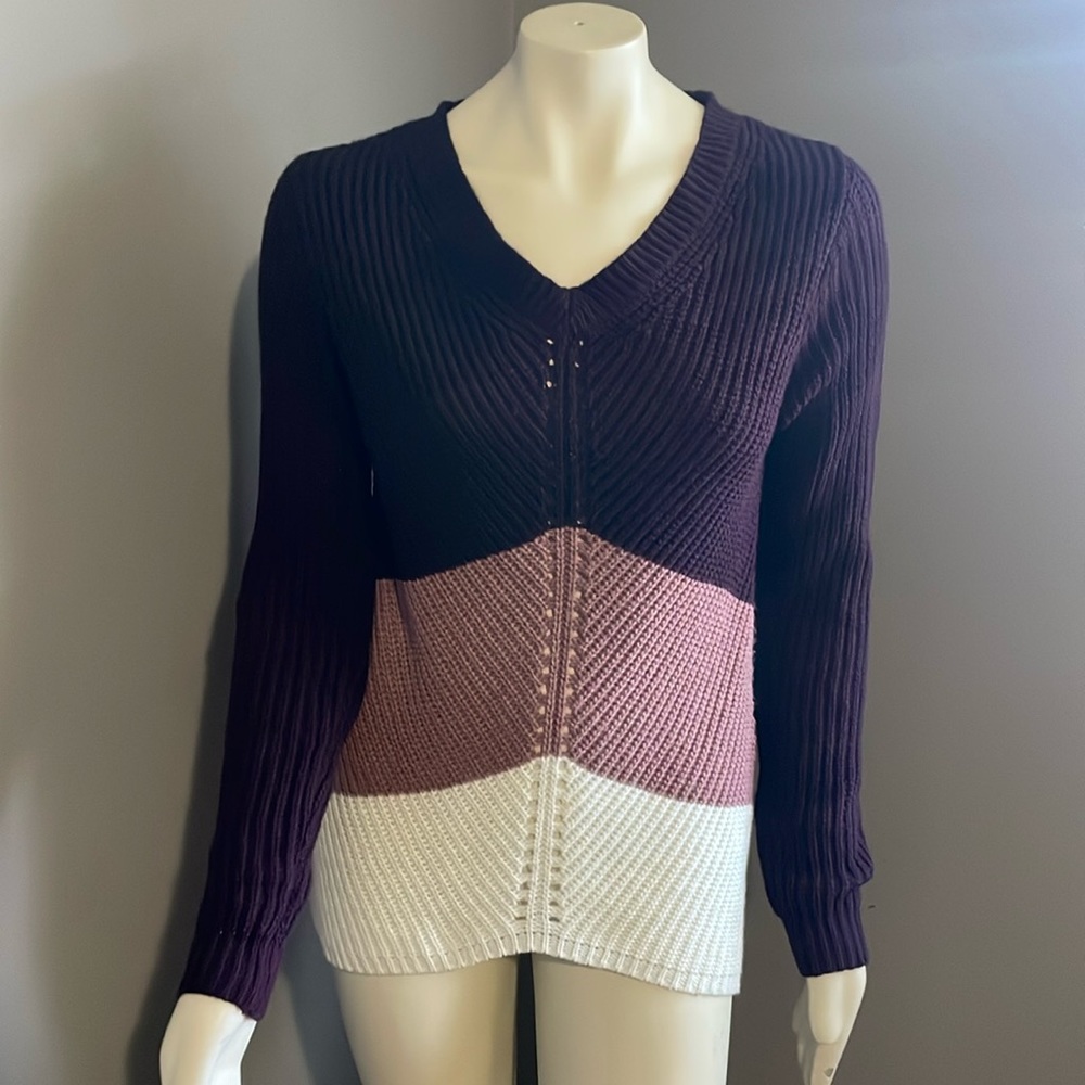 Polly & Esther Blocked V neck Sweater Medium